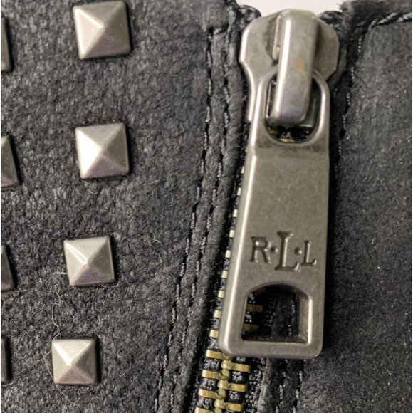 Lauren Ralph Lauren Boots Womens Black Leather Shaelynn Studded Moto Ankle 9.5B - Picture 6 of 7